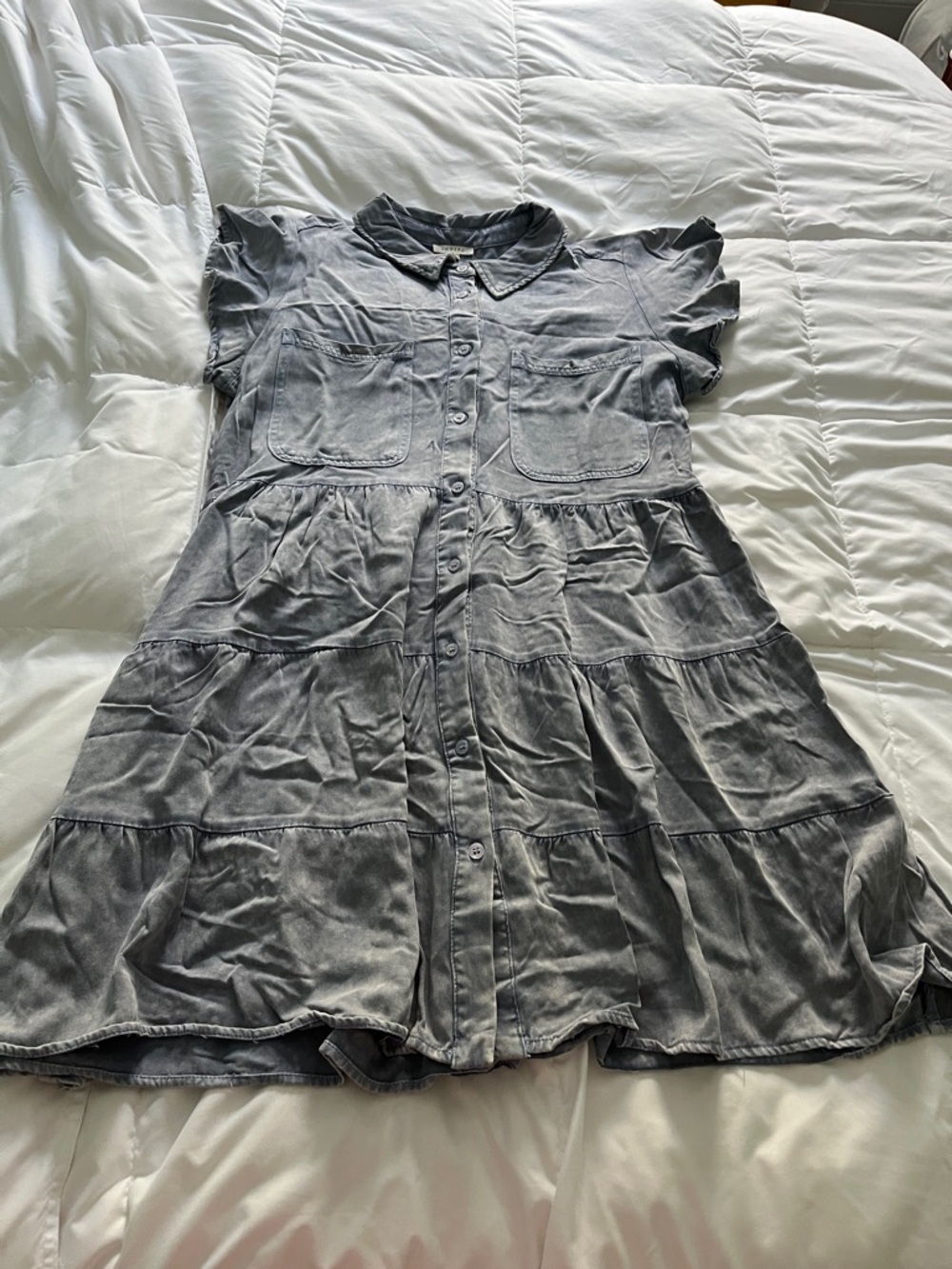 JODIFL Light Blue Button-Front, tiered dress